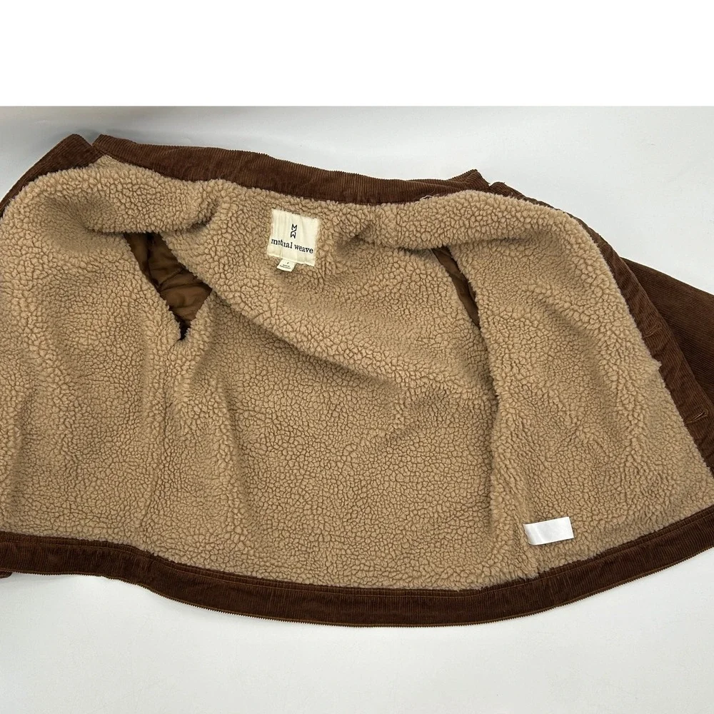 Mutual Weave Sherpa Lined Corduroy Trucker Jacket Brown Western Workwear S - Picture 14 of 15